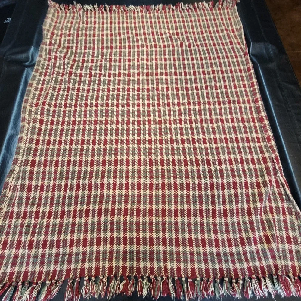 Homespun Plaid Table Cloth Cover Fringe Embroidered Christmas Tree IHF India‎